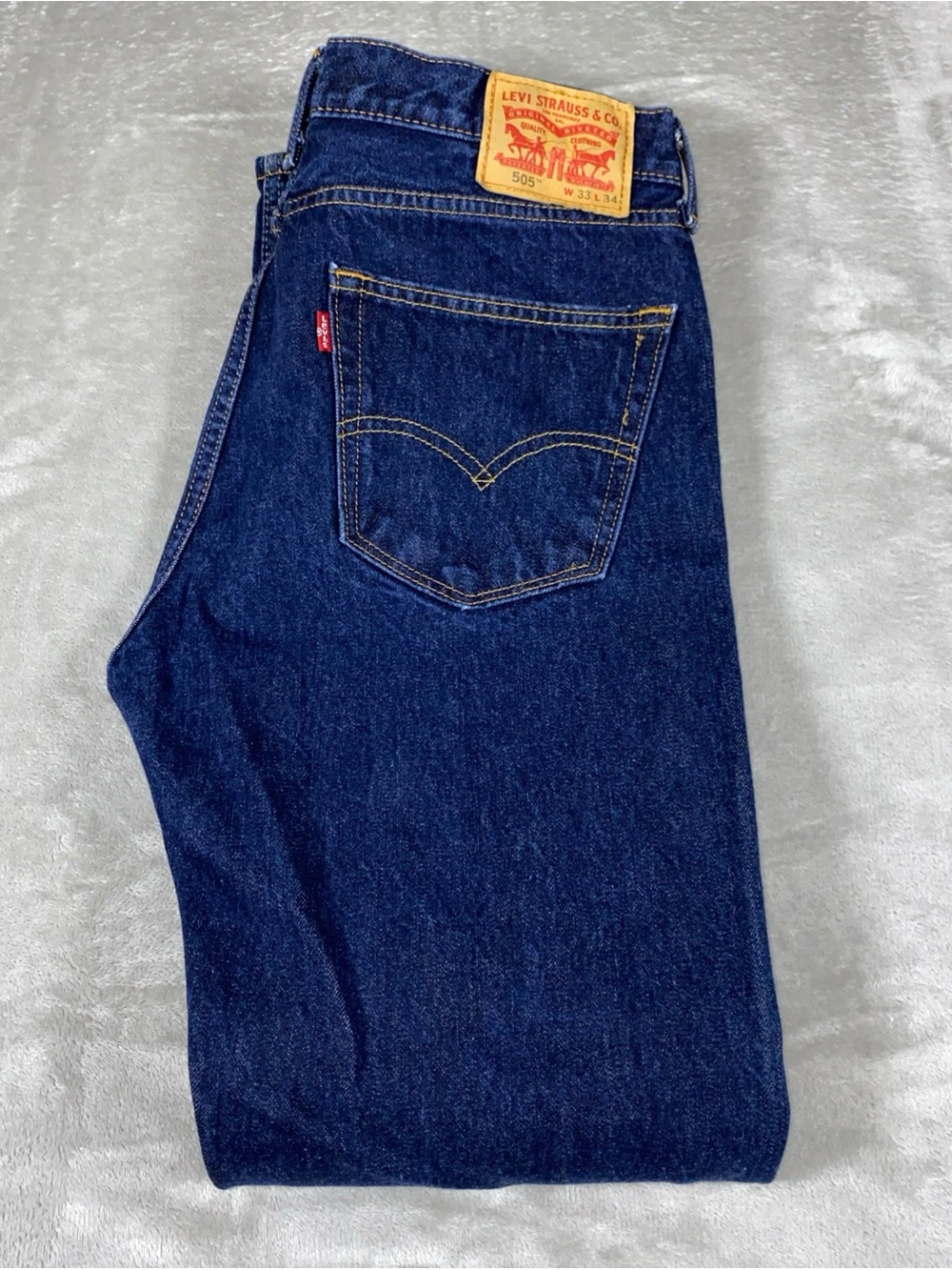 Levi's 505 Regular Fit Jeans Men’s 33X34‎ Dark Wash Indigo Straight Leg - Picture 9 of 9